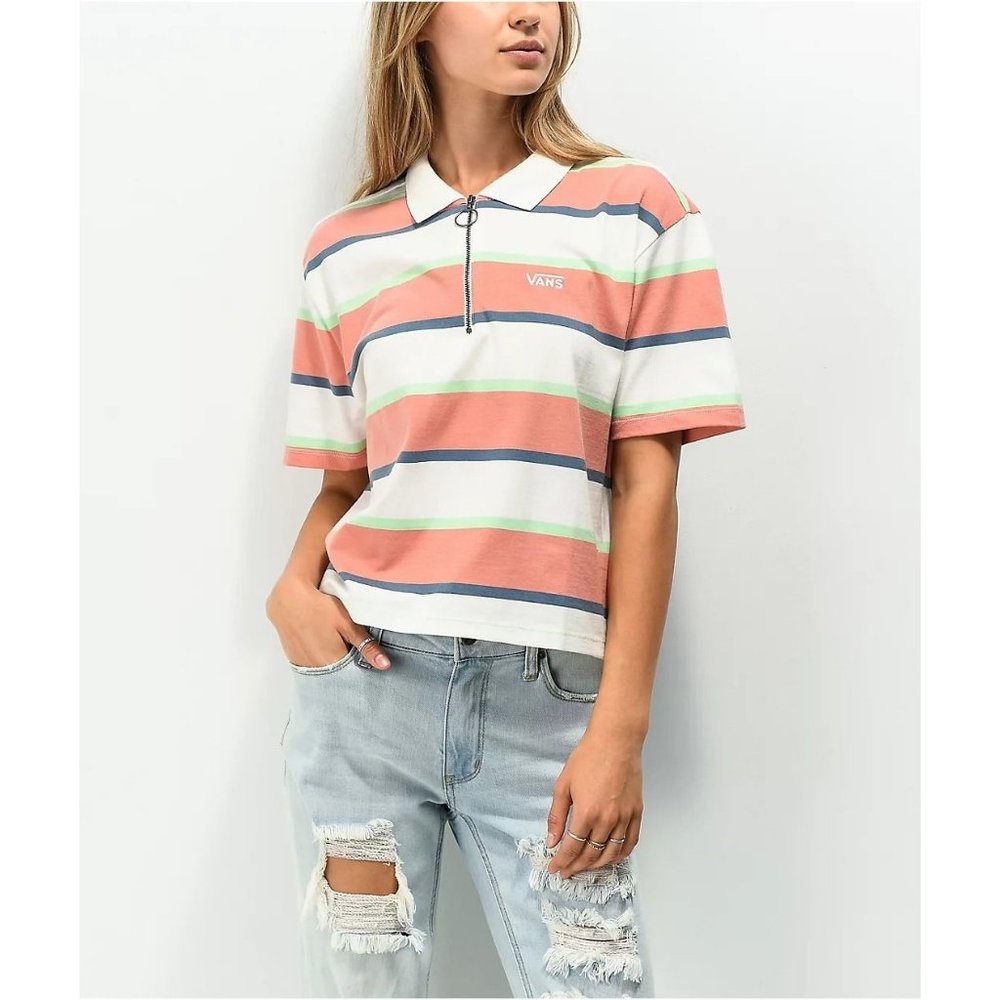 Vans M Skate Stripe Pink, White, & Green Crop Polo Shirt